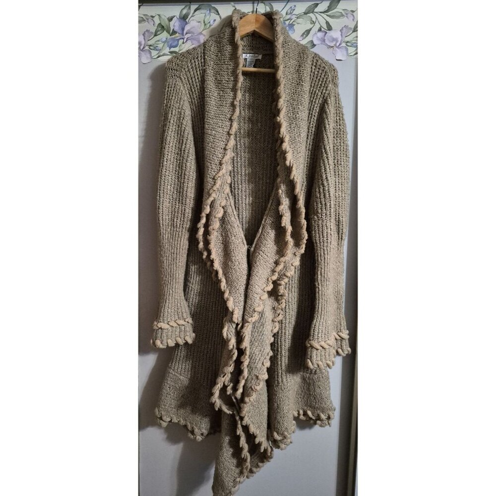 K Jordan Large Tan Boho Midi Tiered Wool Penny Lane Outdoor Cardigan Sweater